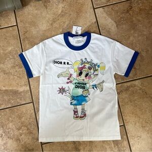 Dior White and Blue Cartoon Graphic Tee shirt nwt made in Italy